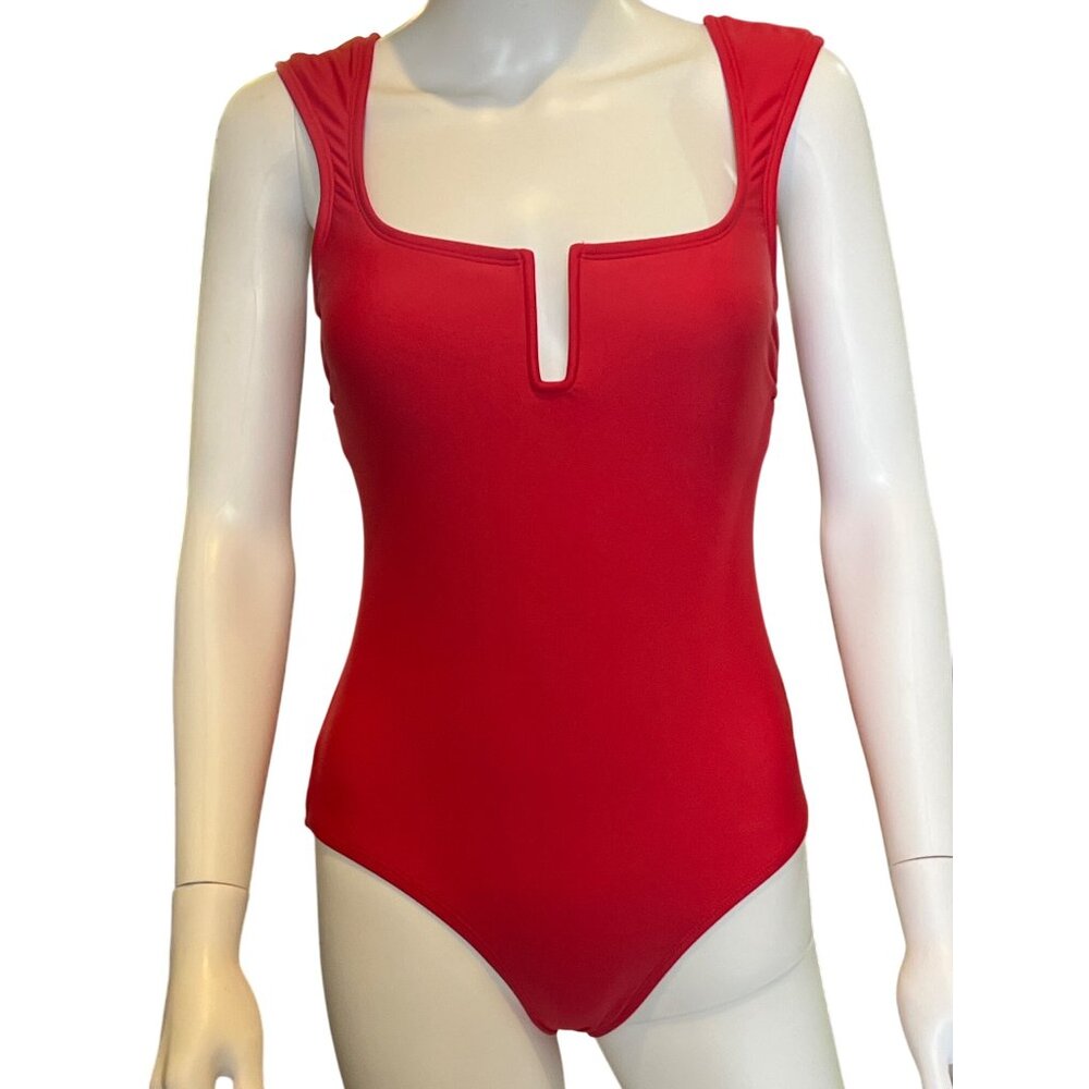 Kona Sol Womens One-Piece Swimsuit Plunge Neck Red Size S Adjustable Straps - Picture 1 of 7